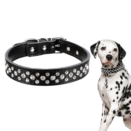 Vokowin Hundehalsband mit Strasssteinen, verstellbar, glitzernde Kristalle, Nieten, Leder, Haustier-Hundehalsband für Haustiere, Hundehalsband (L) (K429-1) von Vokowin