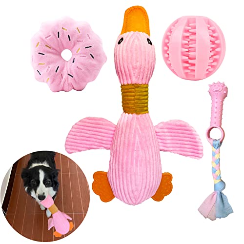 Volacopets Puppy Toys for Small Dogs, Puppy Tething Toys, Small Dog Toys, Squeaky crinkly Dog Toys, Puppy chew Toys, Pink, 4 Pack von Volacopets
