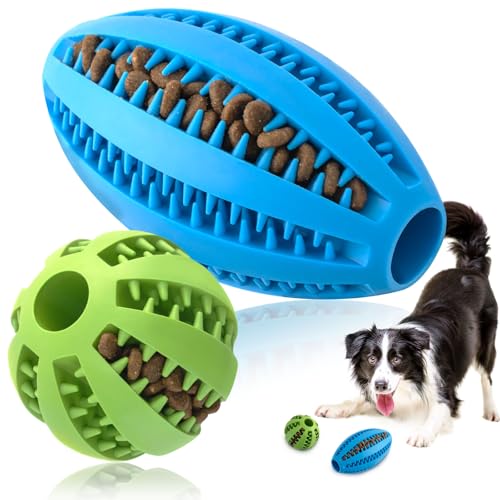 Volkee Kaubälle für Hunde, interaktives Puzzle-Spielzeug für saubere Zähne und Training, Hundebälle für Welpen und mittelgroße Hunde, 2 Stück (1 blau + 1 grün) von Volkee