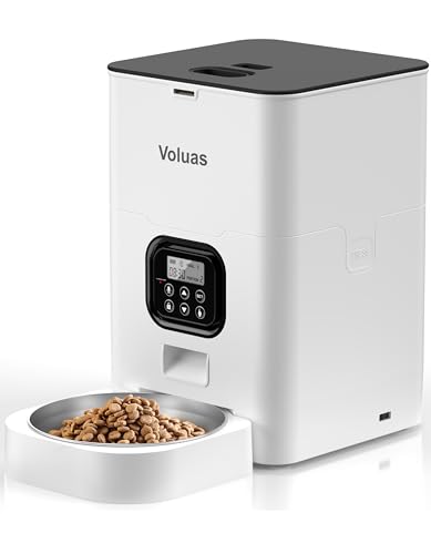 VOLUAS 4L Automatische Futterstation für Haustiere für Katzen und Hunde, zeitgesteuerter Katzenfutterstation, programmierbare Portionsgrößenkontrolle, 4 Mahlzeiten pro Tag, 10s Diktiergerät (weiß) von Voluas