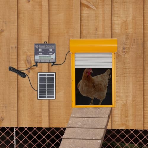 VonVVer Automatische Hühnerklappe Solar mit LCD Anzeige 24,5x37cm - Elektrische Hühnerklappe mit Fernbedienung & Timer Hühnertür Lichtsensor für Ihren Hühnerstall (Gelb) von VonVVer