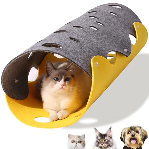 VOOZT Katzentunnel für große Katzen, Filz-Katzentunnel für Indoor-Katzen, 129,5 x 30,5 cm, extra großer Katzentunnel mit Löchern, Katzenröhren und Tunneln, faltbarer Hundetunnel für kleine Hunde, von Voozt