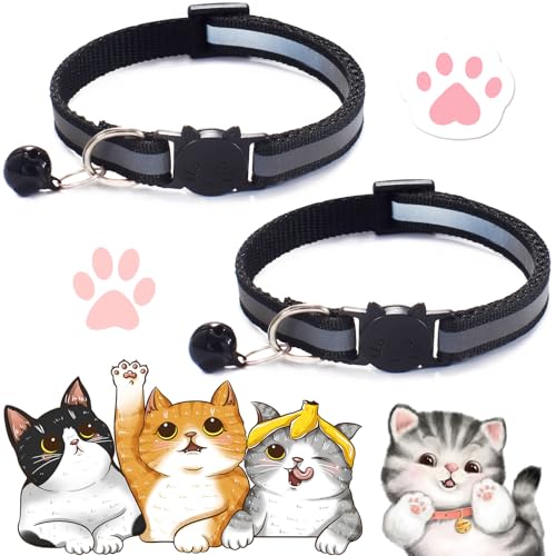 2PCS Cat Collar, Cat Collar with Bells, Cat Collar Breakaway, Kitten Collar with Bell, Reflective Cat Collar, Breakaway Cat Collars,Adjustable Safety Buckle Collar (Black) von Vopetroy