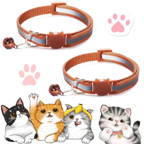 2PCS Cat Collar, Cat Collar with Bells, Cat Collar Breakaway, Kitten Collar with Bell, Reflective Cat Collar, Breakaway Cat Collars,Adjustable Safety Buckle Collar (Brown) von Vopetroy