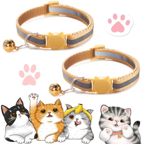 2PCS Cat Collar, Cat Collar with Bells, Cat Collar Breakaway, Kitten Collar with Bell, Reflective Cat Collar, Breakaway Cat Collars,Adjustable Safety Buckle Collar (Khaki) von Vopetroy