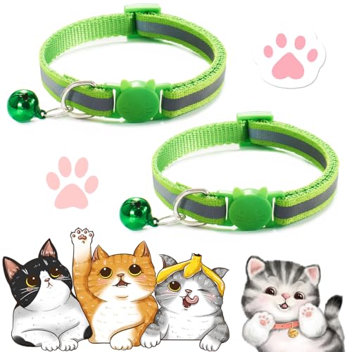 2PCS Cat Collar, Cat Collar with Bells, Cat Collar Breakaway, Kitten Collar with Bell, Reflective Cat Collar, Breakaway Cat Collars,Adjustable Safety Buckle Collar (Light Green) von Vopetroy