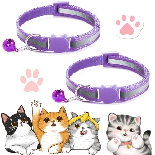 2PCS Cat Collar, Cat Collar with Bells, Cat Collar Breakaway, Kitten Collar with Bell, Reflective Cat Collar, Breakaway Cat Collars,Adjustable Safety Buckle Collar (Light Purple) von Vopetroy