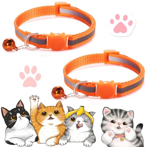 2PCS Cat Collar, Cat Collar with Bells, Cat Collar Breakaway, Kitten Collar with Bell, Reflective Cat Collar, Breakaway Cat Collars,Adjustable Safety Buckle Collar (Orange) von Vopetroy