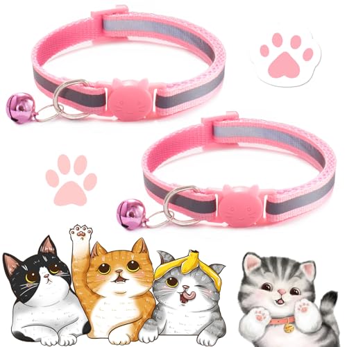 2PCS Cat Collar, Cat Collar with Bells, Cat Collar Breakaway, Kitten Collar with Bell, Reflective Cat Collar, Breakaway Cat Collars,Adjustable Safety Buckle Collar (Pink) von Vopetroy