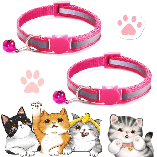 2PCS Cat Collar, Cat Collar with Bells, Cat Collar Breakaway, Kitten Collar with Bell, Reflective Cat Collar, Breakaway Cat Collars,Adjustable Safety Buckle Collar (Rose Red) von Vopetroy