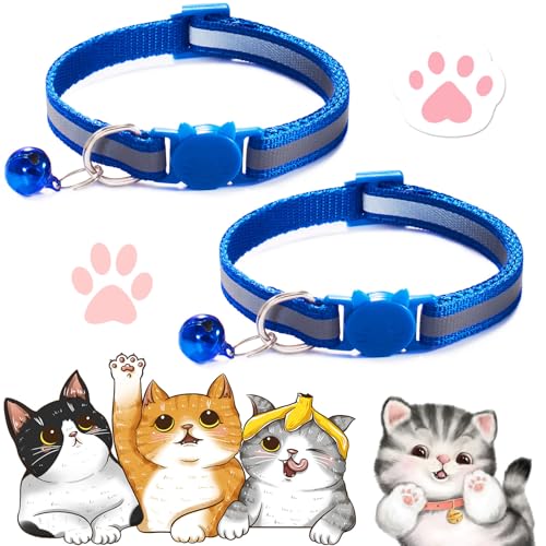 2PCS Cat Collar, Cat Collar with Bells, Cat Collar Breakaway, Kitten Collar with Bell, Reflective Cat Collar, Breakaway Cat Collars,Adjustable Safety Buckle Collar (Royal Blue) von Vopetroy