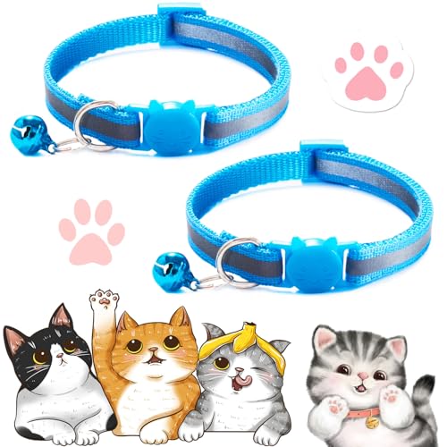 2PCS Cat Collar, Cat Collar with Bells, Cat Collar Breakaway, Kitten Collar with Bell, Reflective Cat Collar, Breakaway Cat Collars,Adjustable Safety Buckle Collar (Sky Blue) von Vopetroy