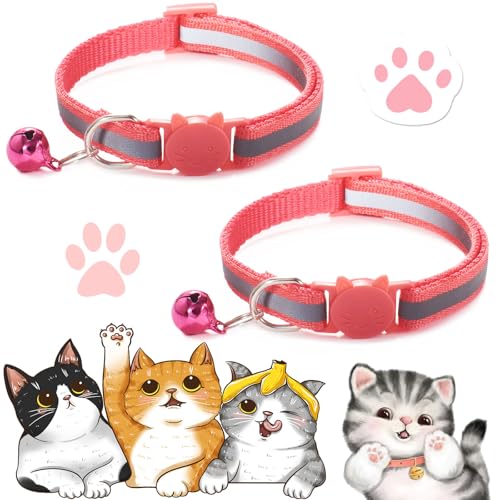 2PCS Cat Collar, Cat Collar with Bells, Cat Collar Breakaway, Kitten Collar with Bell, Reflective Cat Collar, Breakaway Cat Collars,Adjustable Safety Buckle Collar (Watermelon Red) von Vopetroy