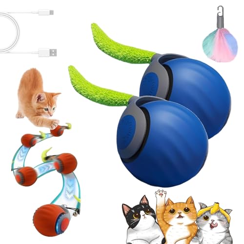 Vopetroy Speedy Tail 2.0, 2025 Upgrade Speedy Tail Cat Toy, Speedy Tail 2.0 Cat Toy, Interactive Cat Toy for Indoor Cats, Smart Automatic Interactive Cat Toy Ball (2Pcs-Blue) von Vopetroy