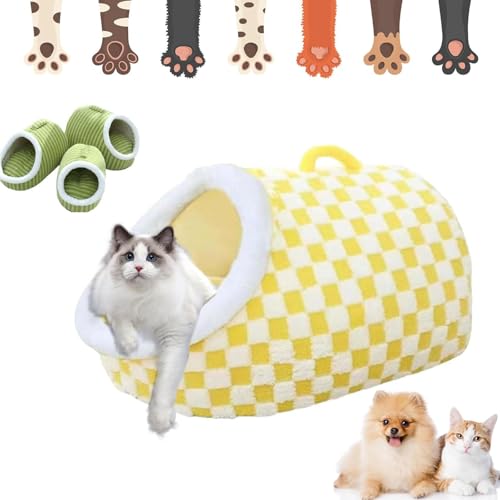 Zentric Cozy Hideaway Pet Bed, Cozy Cave Dog Bed, Zentric Dog Bed, Cozy Pet Hideaway Bed for Dogs, Pet Bed with Cover Cave (Large,Yellow Grid) von Vopetroy