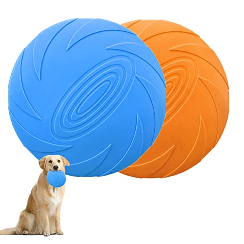 Vordpe 2 Stück Hunde Dog Flying Disc, Kautschuk Hund Scheibe, interaktives Spielzeug im Freien für Kleine Hunde Hundetraining, Werfen, Fangen, Spielen, 5.9 inch(Blau & Orange) von Vordpe