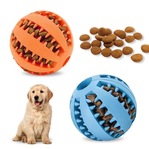 Vordpe 2 Stück Interaktiver Leckerli-Spender, Hundespielzeug, Gummiball für Welpen, kleine Hunde, Langeweile, Zahnreinigung, IQ-Training (7 cm, Blau, Orange) von Vordpe