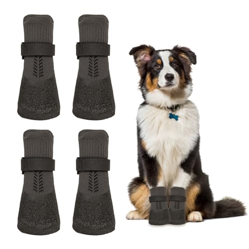 Vordpe 4 Stück Hundeschuhe Pfotenschutz, Anti-Rutsch Socken für Hunde mit verstellbaren Riemen, Hunde Schuhe Outdoor, gegen Lecken und Rutschen (M) von Vordpe