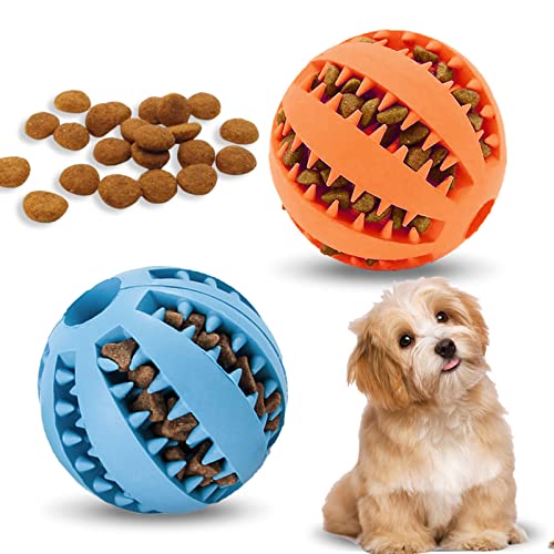 Vordpe Interaktiver Leckerli-Spender, Hundespielzeug, Gummiball für Welpen, kleine Hunde, Langeweile, Zahnreinigung, IQ-Training (6 cm, Blau, Orange), 2 Stück von Vordpe