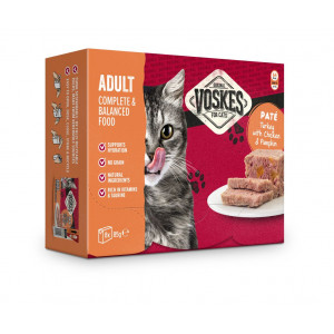 Voskes Adult Paté Pute mit Huhn & Kürbis Nassfutter Katze (8x85 g) 2 Packungen (16 x 85 g) von Voskes