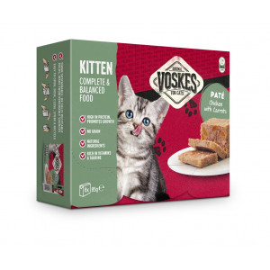 Voskes Kitten Paté Huhn mit Karotten Nassfutter Katze (8x85 g) 2 Packungen (16 x 85 g) von Voskes