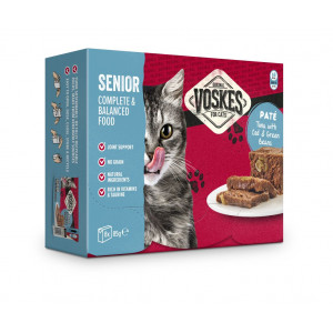 Voskes Senior Paté Thunfisch mit Kabeljau & grünen Bohnen Nassfutter Katze (8x85 g) 2 Packungen (16 x 85 g) von Voskes