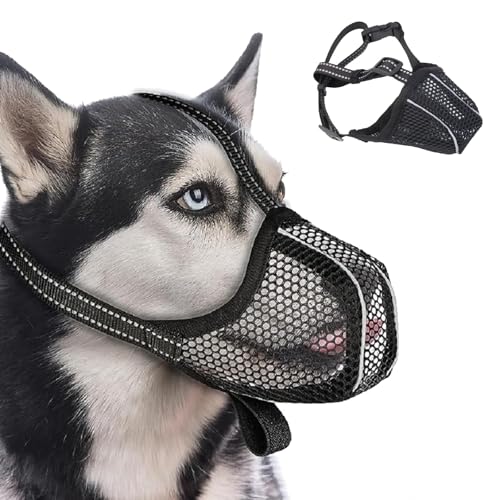 Votvlog Maulkorb Hunde, Reflektierend Mesh Maulkorb Hunde, Maulkörbe für Hunde mit Verstellbarer Riemen, Atmungsaktiv Reflektierende Gittergewebe Vermeiden Sie Essen und Beißen Geeignet, Schwarz (L) von Votvlog