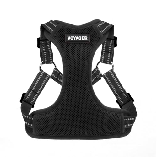 Voyager Verstellbares Hundegeschirr mit Reflektorstreifen by Best Pet Supplies - Strapazierfähige Ganzkörperweste ohne Zugkraft mit Leinen-D-Ring, atmungsaktiv, Schwarz, size L von Voyager