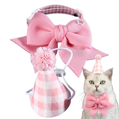 Cat Birthday Hat, Dog Collar Cute Headband, Pet Headwear Adjustable Bow Tie, Small Dog Hat Plaid Hat, Fun Costume Decorations Supplies for Pets, Birthday Accessories von Vriusi