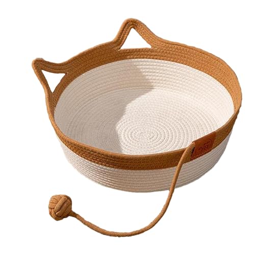 Cat Desk Bed, Cat Woven Nest, Cute Ear Cat Scratch Nest, Hand-woven Cat Hammock, Hand Woven and Scratch Resistant, Washable Breathable Cotton Rope Pet Bed, Foldable Nest for Indoor Kittens and Puppies von Vriusi