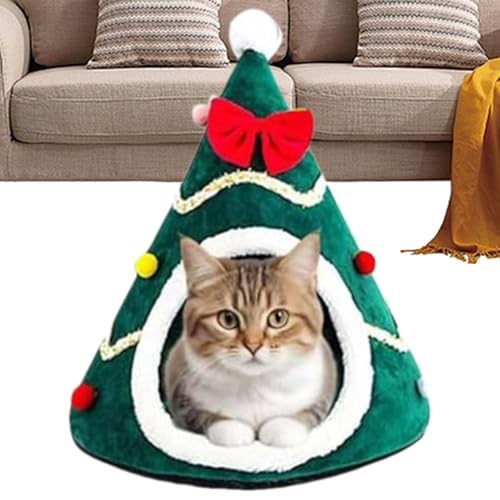 Christmas Tree Cat Bed, Plush Cat Beds for Indoor Cats, Halb Enclosed Christmas Cat House, Cozy Warm Sleeping Nest for Cats and Puppies, Holiday Pet Bed for Winter Comfort von Vriusi