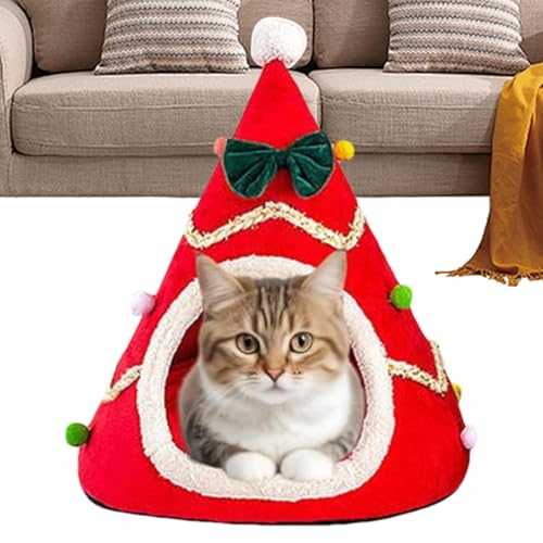 Christmas Tree Cat Bed, Plush Cat Beds for Indoor Cats, Semi-Enclosed Christmas Cat House, Cozy Warm Sleeping Nest for Cats and Puppies, Holiday Pet Bed for Winter Comfort von Vriusi