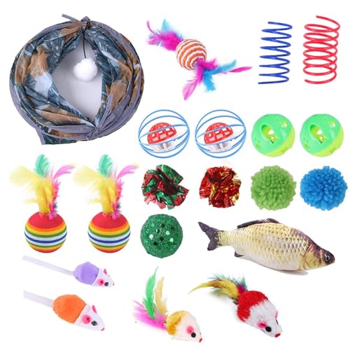 Vriusi Cat Toys For Indoor Cats Cat Tunnel Toy Set Cat Feather Toys Interactive Cat Toy Set 20-Piece Cat Toy Bundle Feather Wand Cat Teaser Cat Toys For Small Pets Colorful Cat Play Toys Cat Exercise von Vriusi