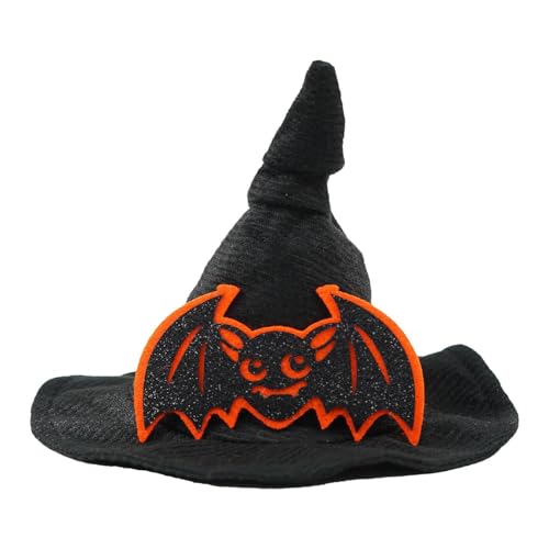 Vriusi Halloween Gesellschaftshut, Halloween Hund Hexenhut | Gruseliger Kürbishut mit Fledermaus-Design | Gruseliger Kürbishut mit Fledermaus-Design ohne von Vriusi