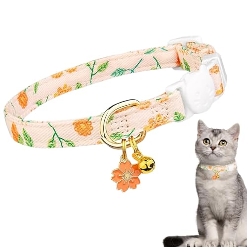 Vriusi Katzenhalsband, Abnehmbares Halsband, Katzenhalsband aus Baumwolle mit Blumenanhänger, kleine Katzenhalsbänder, Katzenhalsband mit Sicherheitsschnalle, sicheres abnehmbares Halsband von Vriusi