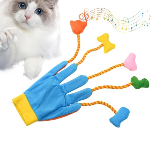 Vriusi Teaser Gloves for Cats | 5-Finger Plush Cat Teaser Toy with Bells | Interactive Kitten Exercise & Play Gloves, Indoor Cat Entertainment Toy for Kittens, Soft Plush Glove with Jingle Bells von Vriusi