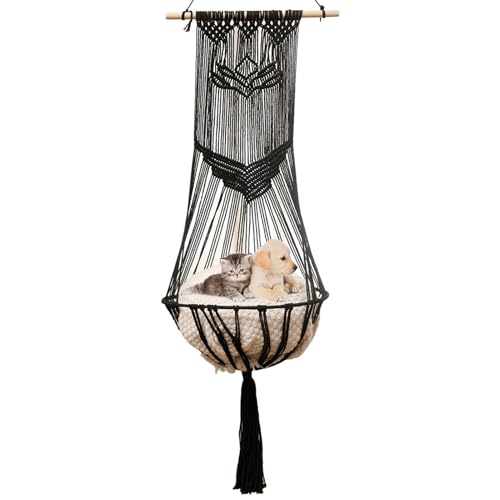 Vriusi Woven Cat Beds | Macrame Bohemian Pet Hammock | Kitten Hammock Bed, Space-Saving Swing Bed for Living Rooms, Bedrooms, Balcony, Stylish and Cozy Cat Hammock for Home, Indoor Pets von Vriusi