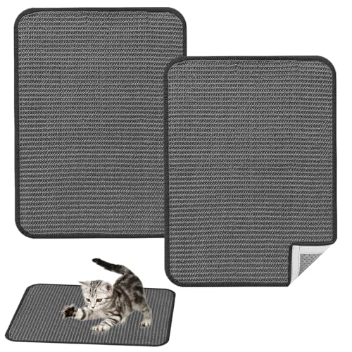 Vueinrg 2 Stück Kratzmatte Katze Sisal Teppich Katzen Wand Kratzteppich Sisalmatte Kratzpads Kratzschutz Sofa Couch rutschfest Kratzbretter Sisalteppich für Katzen (25 x 50 cm, Grau) von Vueinrg