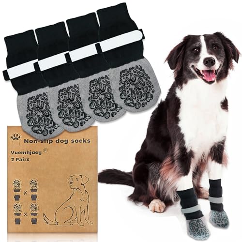 2 Paar Anti-Rutsch-Hundesocken, Indoor Anti-Rutsch Socken, Weiche Socken für den Pfotenschutz von Hunden mit verstellbarem Klettverschluss für den Innen- und Außenbereich von Vuemhjaey