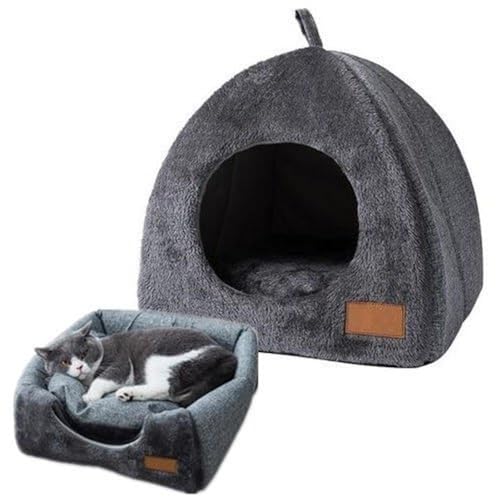 Katzenhöhle Bett, Indoor Dreieckiges Katzenhaus Winter Outdoor Pet Shelter, Katzenhäuser Höhlen Wetterfest, Warm Bequem Haustier Zelt Höhle Bett, Faltbares Haustierhaus Für Katzen Kleine Hunde von Vuggdt