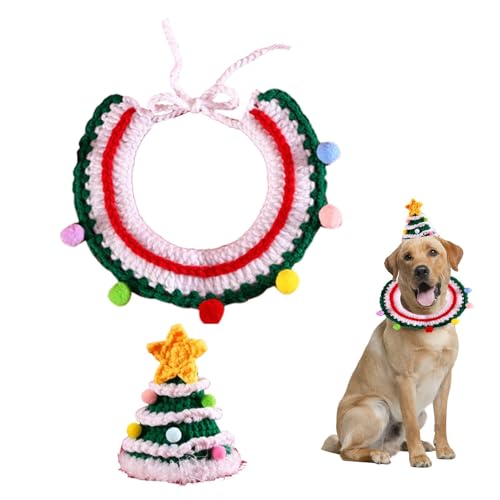 Vuggdt Haustier Weihnachtskostüm Anzug, Weihnachten Katze Strickkragen Hut, Weich und Bequem Handgewebt Katzenhalsband Hut für Kaninchen, Schnauzer, Bichon Frisé, Erwachsene Katzen, Kleine Hunde von Vuggdt