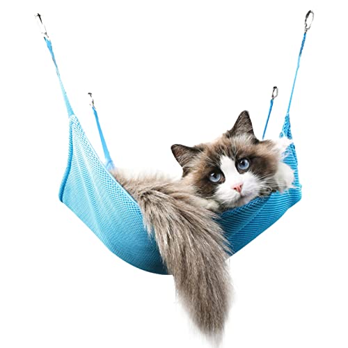Vuggdt Netz-Katzen-Hängematte, atmungsaktive Katzenschaukel, verstellbarer Kordelzug, zum Schlafen, Ruhen, Haustier-Hängematte für Käfig, Haustierbedarf, starke Tragfähigkeit für Kleintiere, im Freien von Vuggdt