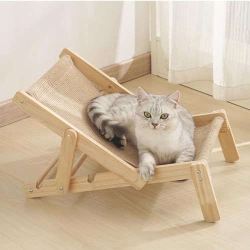 Vuggdt Sisal-Katzenstuhl, erhöhter Katzenliegestuhl, Sisal-Katzen-Hängemattenbett, natürliches Holz, Katzenkratzer, Lounge-Stuhl, verstellbarer Kätzchen-Haustier-Kinderbett für den Innenbereich, alle von Vuggdt