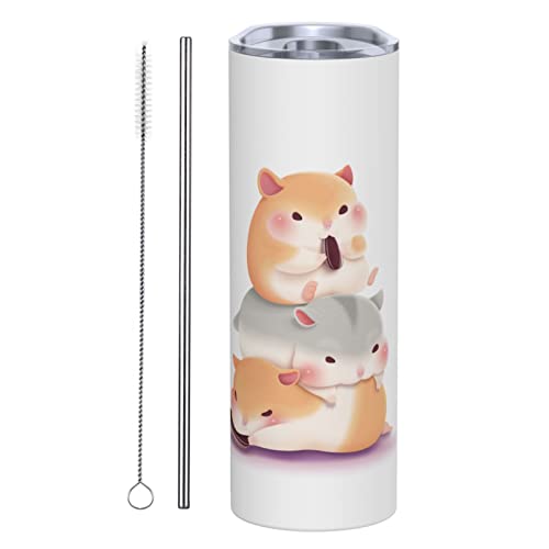 VunKo Niedliche Hamster-Hamster-Edelstahl-Wasserflaschen, Trinkflasche, schmal, isoliert, mit Deckel und Strohhalm, auslaufsichere Wasserflaschen für Kinder, Mädchen, Jungen, Männer, Frauen von VunKo