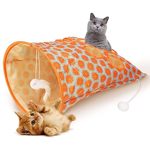 Katzen-Tunnel-Tasche, Faltbar, Interaktiv, 5 Löcher, Knistergeräusche, Tunnel, Haustier-Bohreimer mit Plüschbällen für Katzen, Kätzchen, Orange (Orange) von Vvikizy
