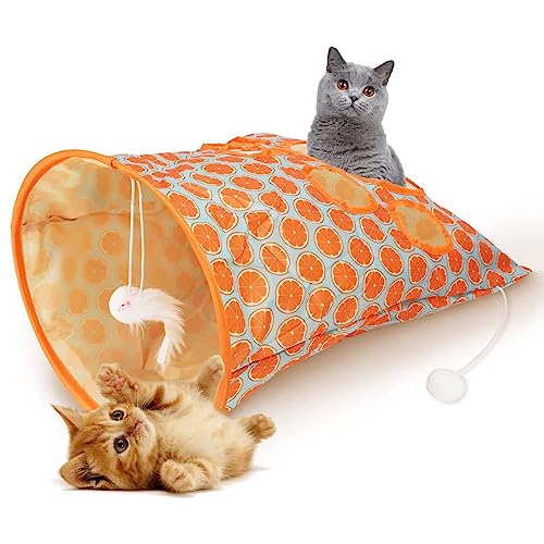 Vvikizy Katzen-Tunnel-Tasche, Faltbar, Interaktiv, 5 Löcher, Knistergeräusche, Tunnel, Haustier-Bohreimer mit Plüschbällen für Katzen, Kätzchen, Orange (Orange) von Vvikizy