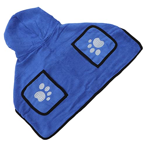 Vvikizy Hundebademantel, Schnell Trocknender Bademantel mit Kapuze, Saugfähiger Hundebademantel mit Taschen-Design, Bund, Blau, Zum Baden, Verhindert Bodennässe (L) von Vvikizy