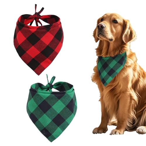 Vxcbad 2 Stück Hundehalstuch Halstuch Hund Hundehalstuch Personalisiert Baumwoll-Dreiecktücher für Haustiere, Kariert Rot und Grün, 45 x 45 x 64 cm von Vxcbad