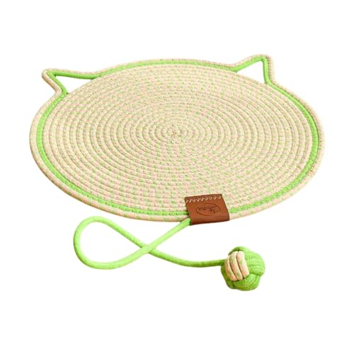 Vyloky Geflochtene Katzenkratzmatte mit Self-Hi Ball, Katzenschlafmatte, waschbar, Kätzchen Krallenspitzer, in Allen Jahreszeiten erhältlich (Frucht Grün, Durchmesser 43 cm) von Vyloky