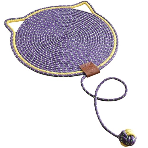 Vyloky Geflochtene Katzenkratzmatte mit Self-Hi Ball, Katzenschlafmatte, waschbar, Kätzchen Krallenspitzer, in Allen Jahreszeiten erhältlich (Violett, Durchmesser 43 cm) von Vyloky